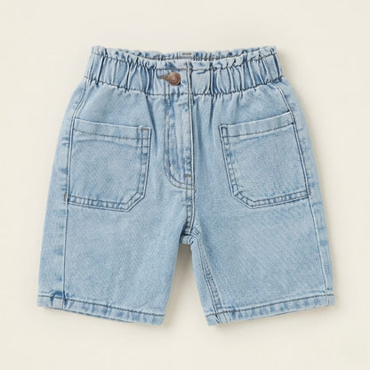 Denim Paperbag Shorts with Pocket Detail