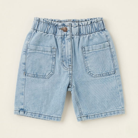 Denim Paperbag Shorts with Pocket Detail