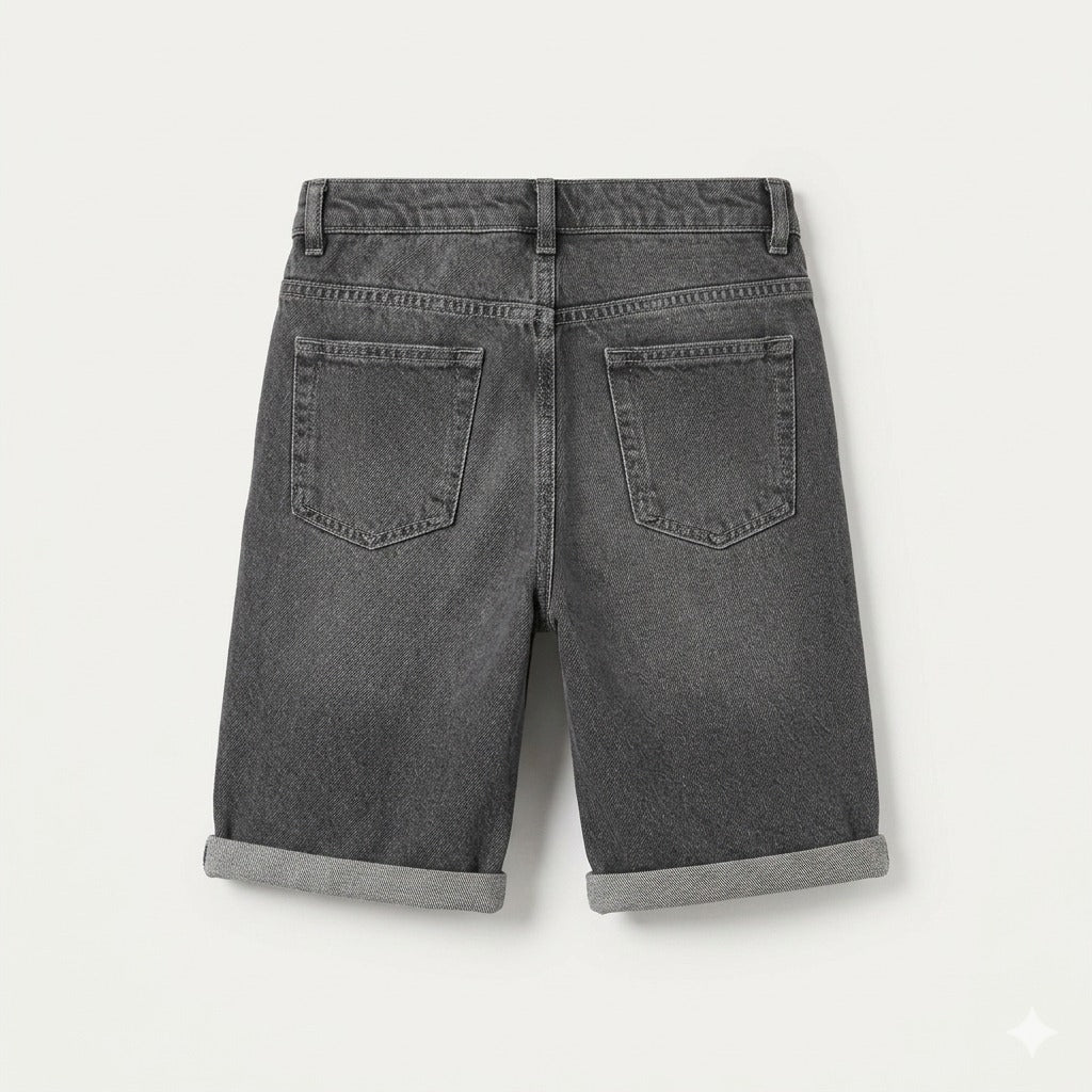 Washed Grey Denim Shorts