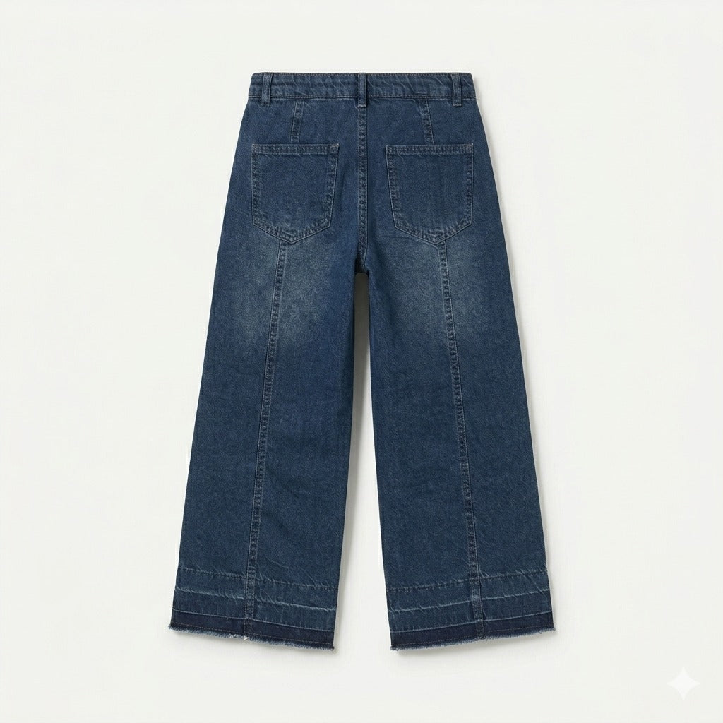 Kids' Wide-Leg Patch Pocket Jeans - Raw Hem Denim