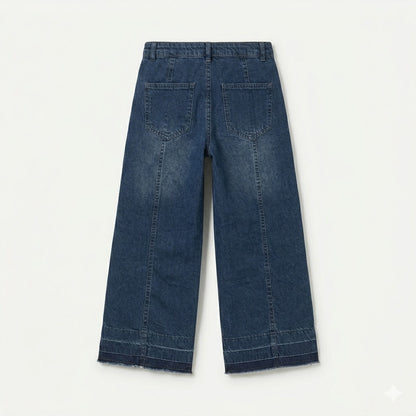 Kids' Wide-Leg Patch Pocket Jeans - Raw Hem Denim