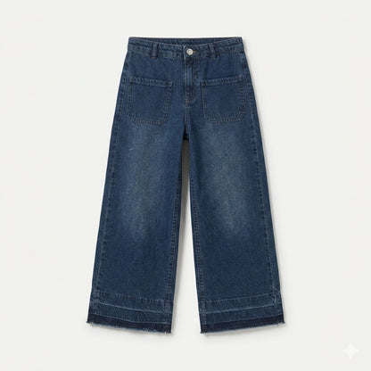 Kids' Wide-Leg Patch Pocket Jeans - Raw Hem Denim