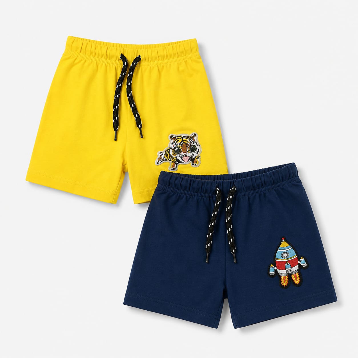 Kids Cotton Summer Shorts – Tiger & Rocket Patch