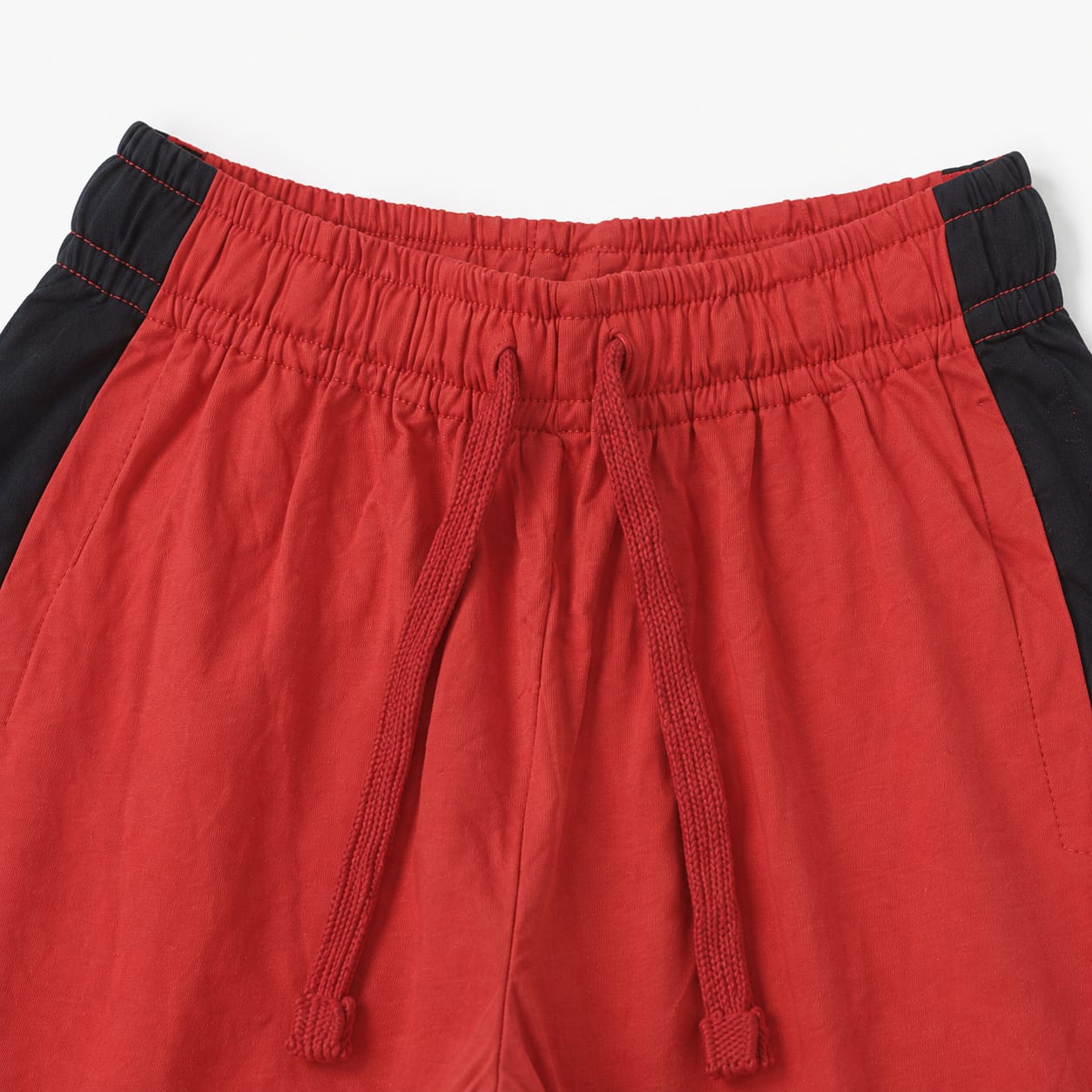 Red Wide Leg Cotton Trousers with Black Side Stripe