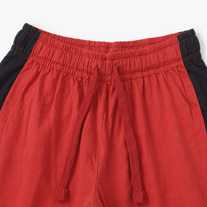 Red Wide Leg Cotton Trousers with Black Side Stripe