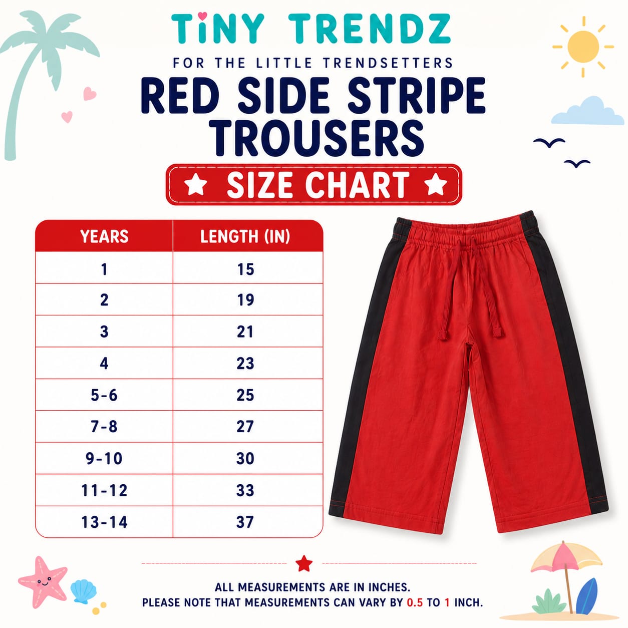 Red Wide Leg Cotton Trousers with Black Side Stripe