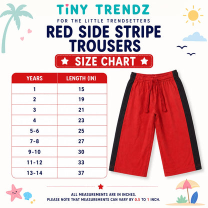 Red Wide Leg Cotton Trousers with Black Side Stripe