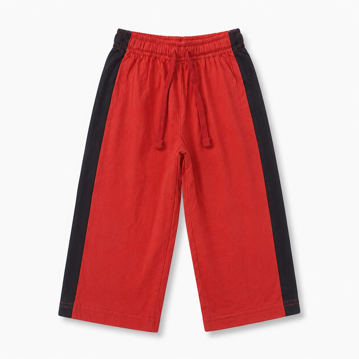 Red Wide Leg Cotton Trousers with Black Side Stripe
