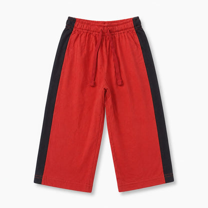 Red Wide Leg Cotton Trousers with Black Side Stripe