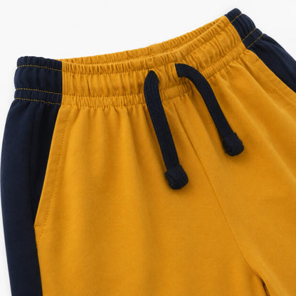 Kids Mustard Wide Leg Cotton Trousers with Navy Side Stripe
