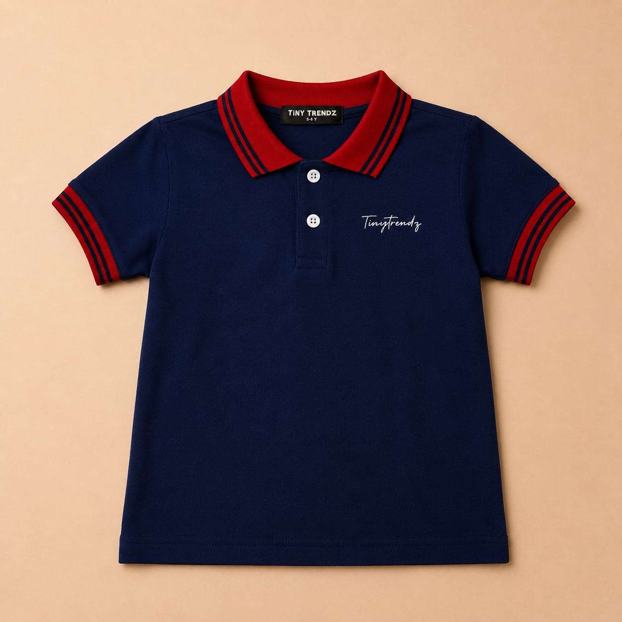 TinyTrendz Navy Crimson Contrast Polo Tee