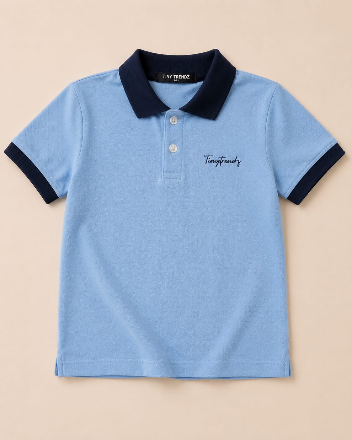 TinyTrendz Sky Blue Contrast Collar Polo Tee