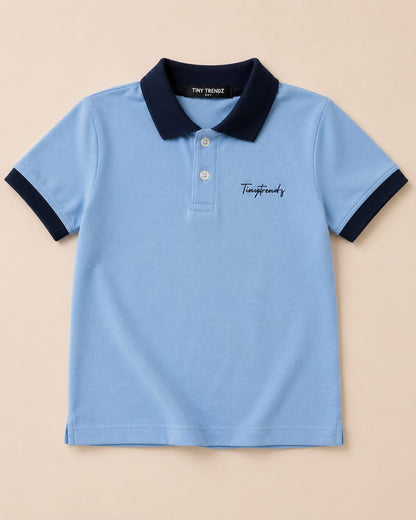 TinyTrendz Sky Blue Contrast Collar Polo Tee
