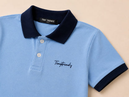 TinyTrendz Sky Blue Contrast Collar Polo Tee