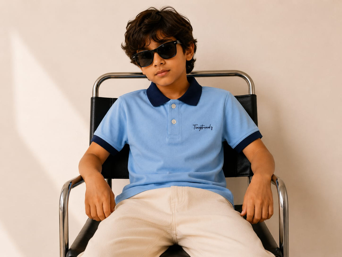 TinyTrendz Sky Blue Contrast Collar Polo Tee