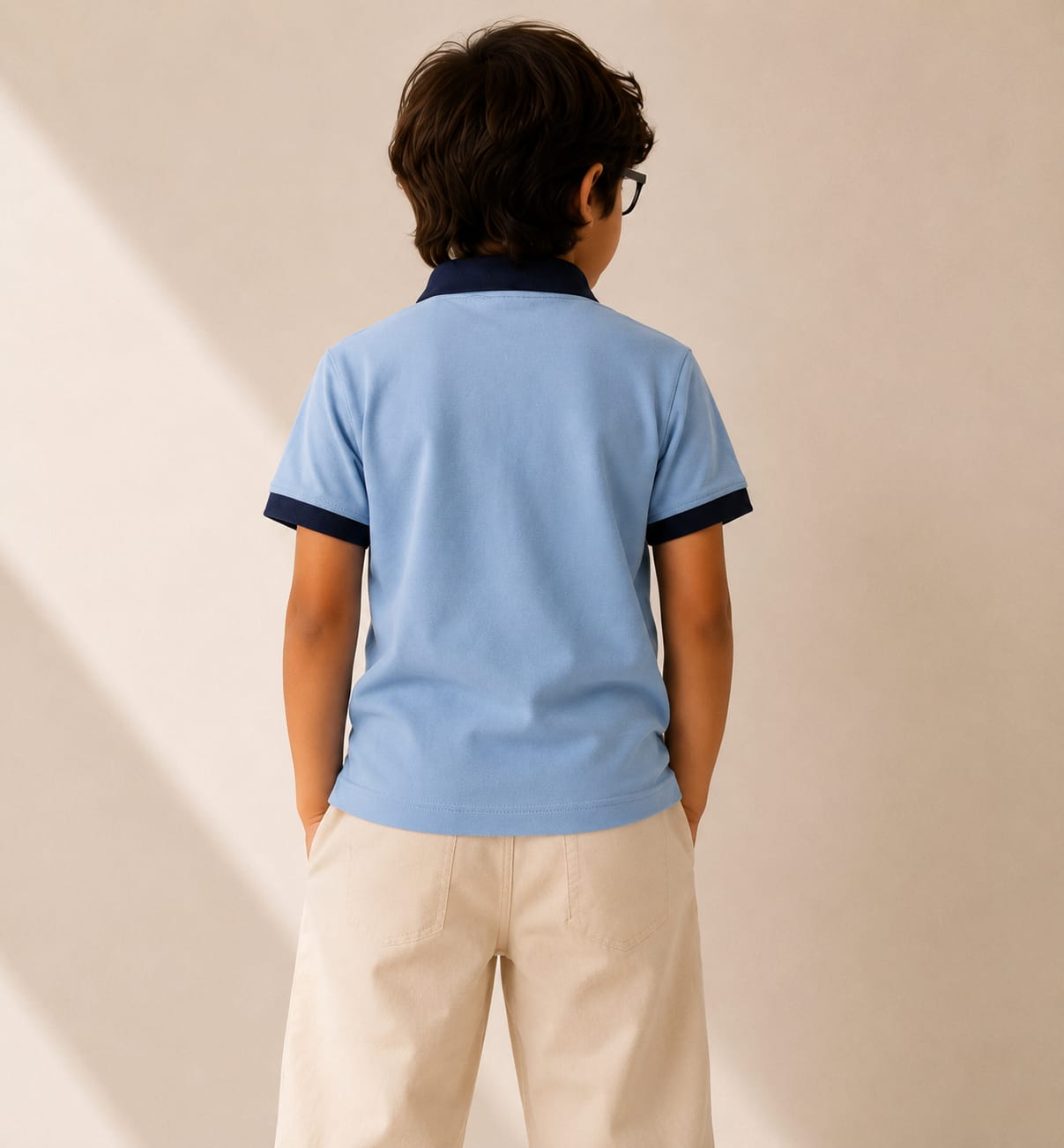 TinyTrendz Sky Blue Contrast Collar Polo Tee