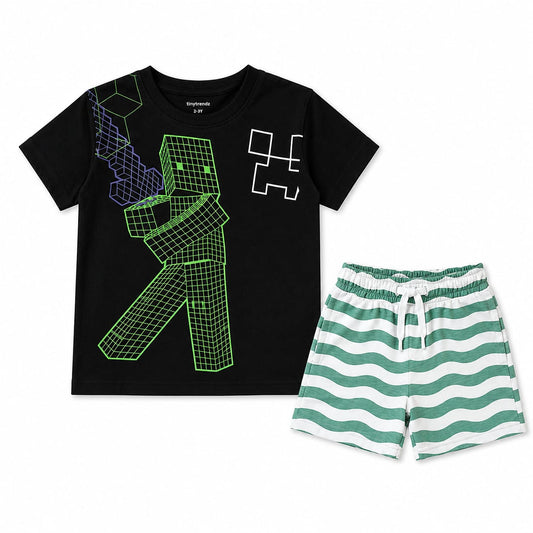 Pixel Explorer Boys Summer Tee & Shorts Set