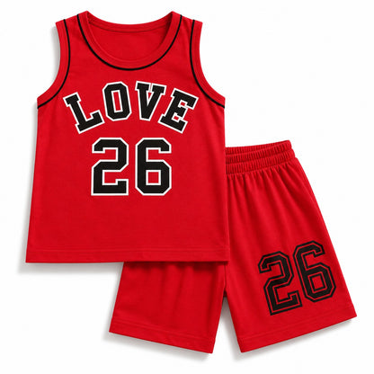 Cherry Red Love 26 Kids Shirt & Shorts Set