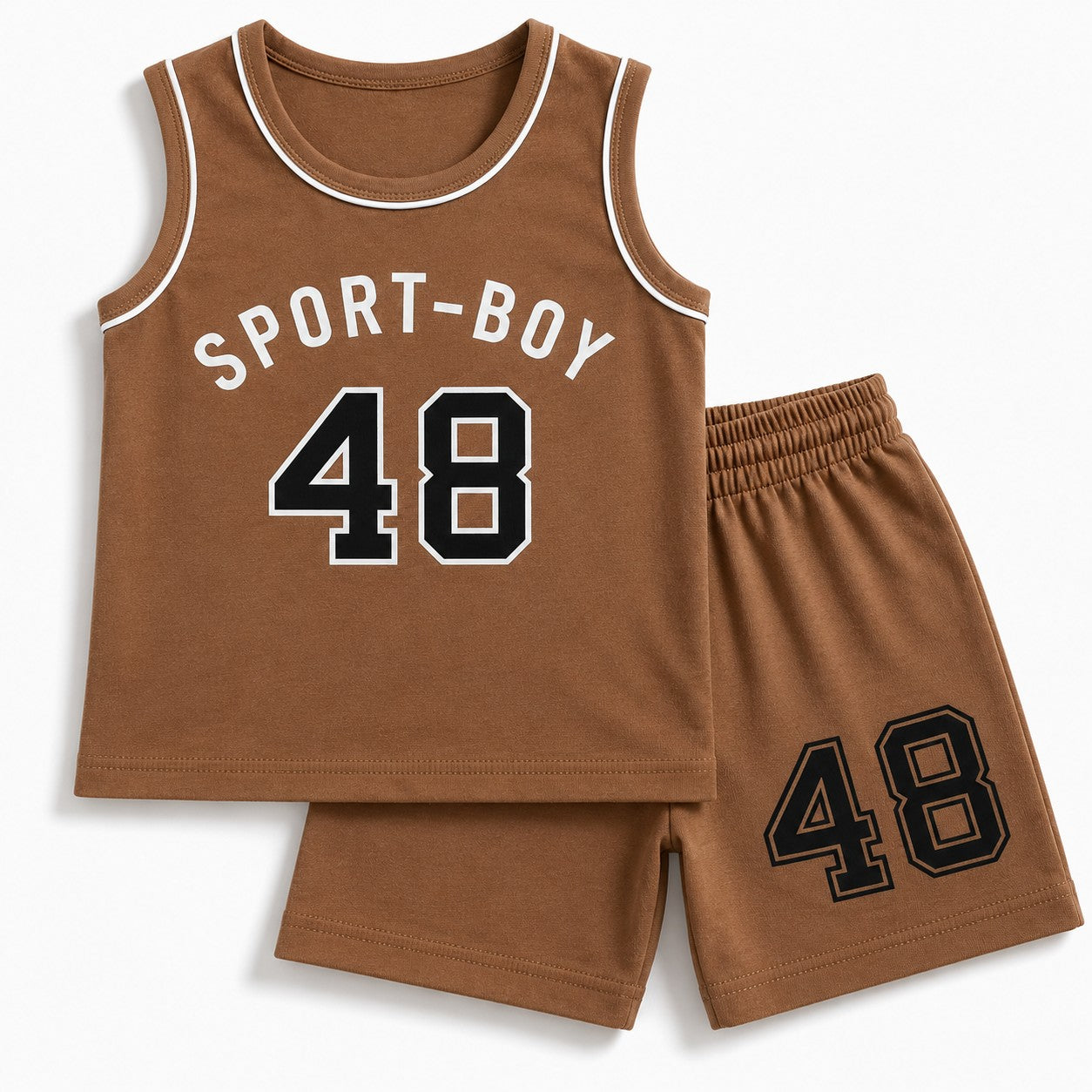 Mocha Brown Sport-Boy 48 Kids Shirt & Shorts Set
