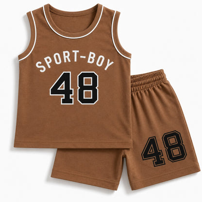Mocha Brown Sport-Boy 48 Kids Shirt & Shorts Set