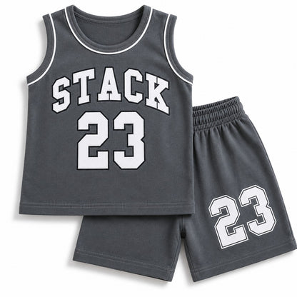Slate Grey Stack 23 Kids Shirt & Shorts Set