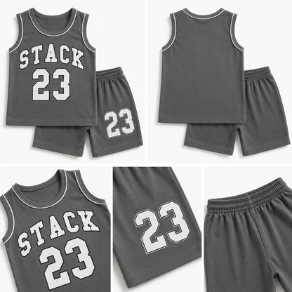 Slate Grey Stack 23 Kids Shirt & Shorts Set