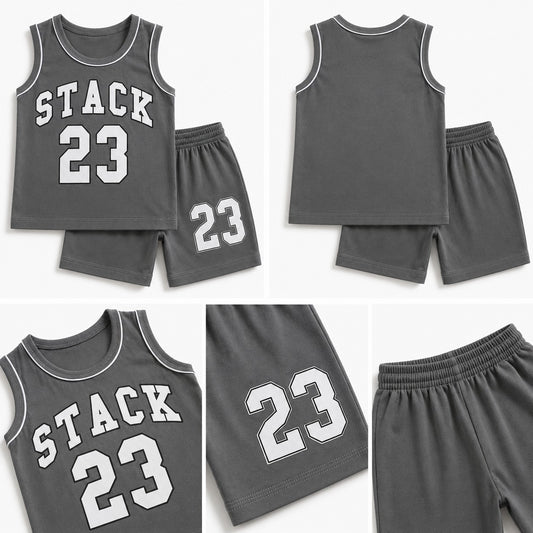 Slate Grey Stack 23 Kids Shirt & Shorts Set