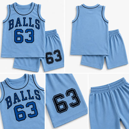 Sky Blue Balls 63 Kids Shirt & Shorts Set