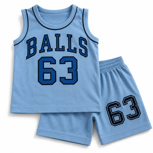 Sky Blue Balls 63 Kids Shirt & Shorts Set