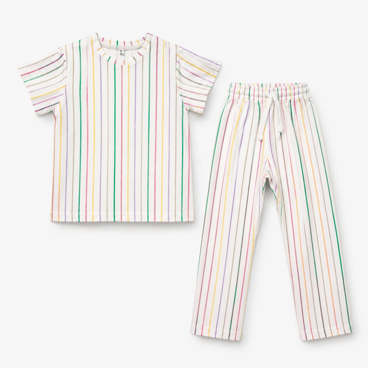 Pastel Rainbow Stripes Kids Cotton Co-Ord Set