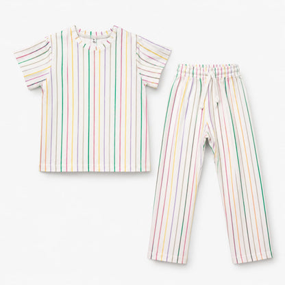 Pastel Rainbow Stripes Kids Cotton Co-Ord Set