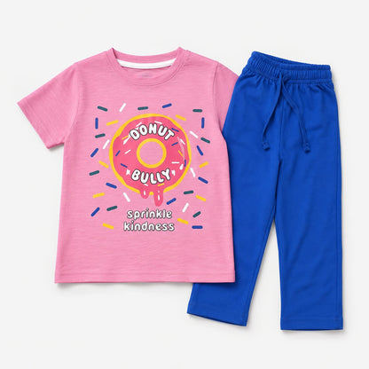 Donut Bully Kids Cotton T-Shirt & Royal Blue Trouser Co-ord Set