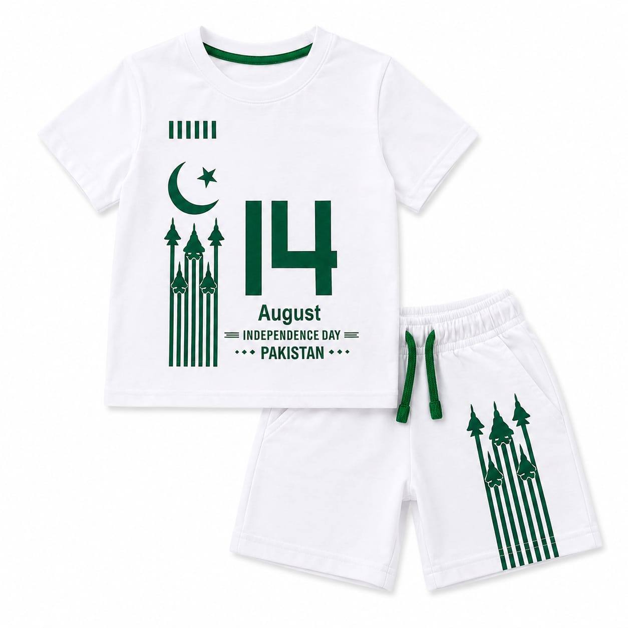 Limited Edition 14th August Independence Day Kids Co-Ord Set – Premium Cotton | White & Green