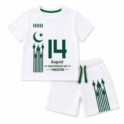Limited Edition 14th August Independence Day Kids Co-Ord Set – Premium Cotton | White & Green