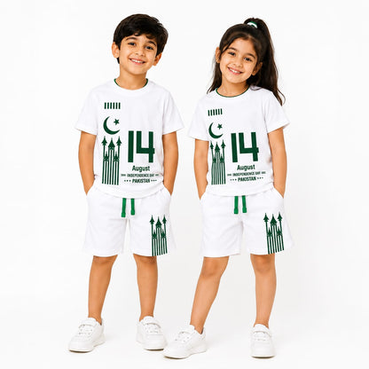 Limited Edition 14th August Independence Day Kids Co-Ord Set – Premium Cotton | White & Green