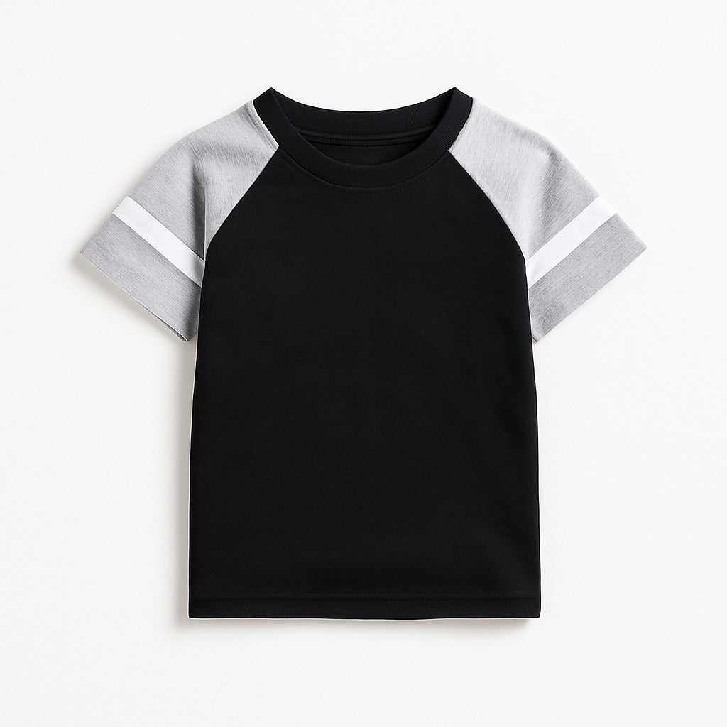 Kids' Black and Grey Raglan Varsity T-Shirt - Short Sleeve Sporty Tee