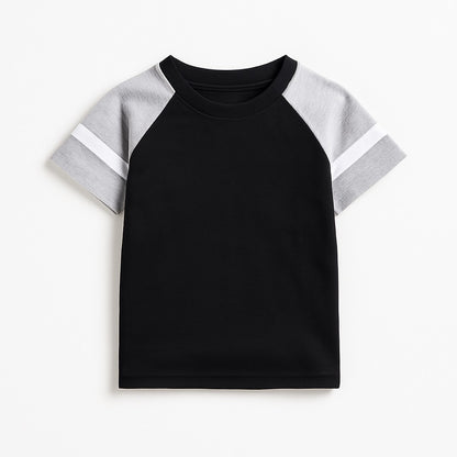 Kids' Black and Grey Raglan Varsity T-Shirt - Short Sleeve Sporty Tee