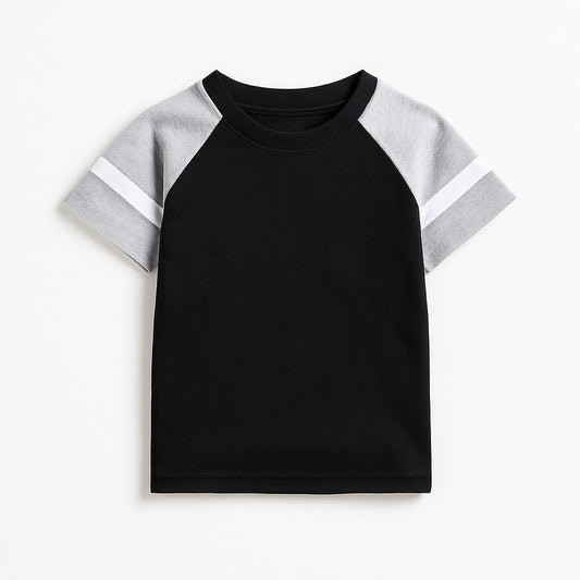 Kids' Black and Grey Raglan Varsity T-Shirt - Short Sleeve Sporty Tee