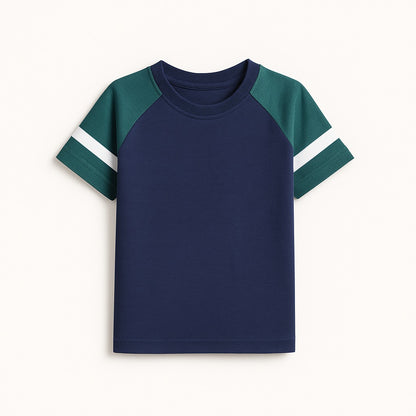 Kids' Raglan Sleeve Varsity T-Shirt - Navy & Forest Green Sporty Tee