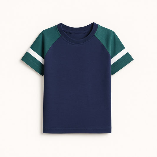Kids' Raglan Sleeve Varsity T-Shirt - Navy & Forest Green Sporty Tee