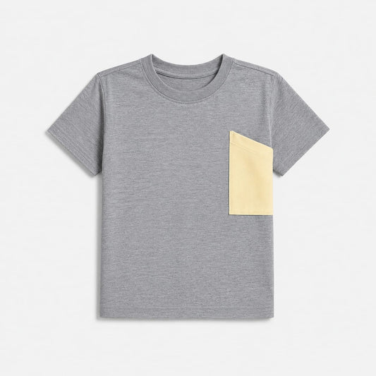 Heather Grey Pocket Tee with Pastel Lemon Detail