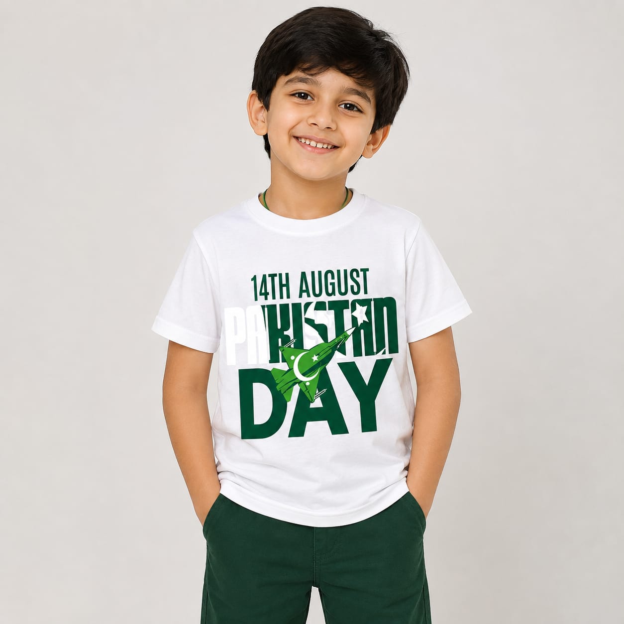 Limited Edition 14th August Fighter Jet Kids T-Shirt – Premium Cotton | White