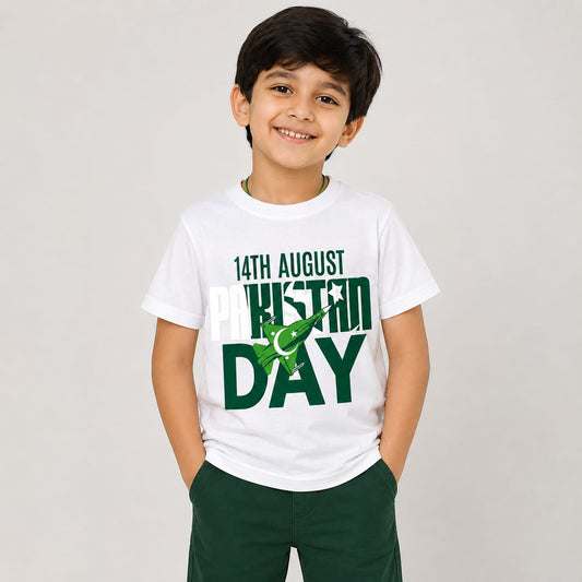 Limited Edition 14th August Fighter Jet Kids T-Shirt – Premium Cotton | White