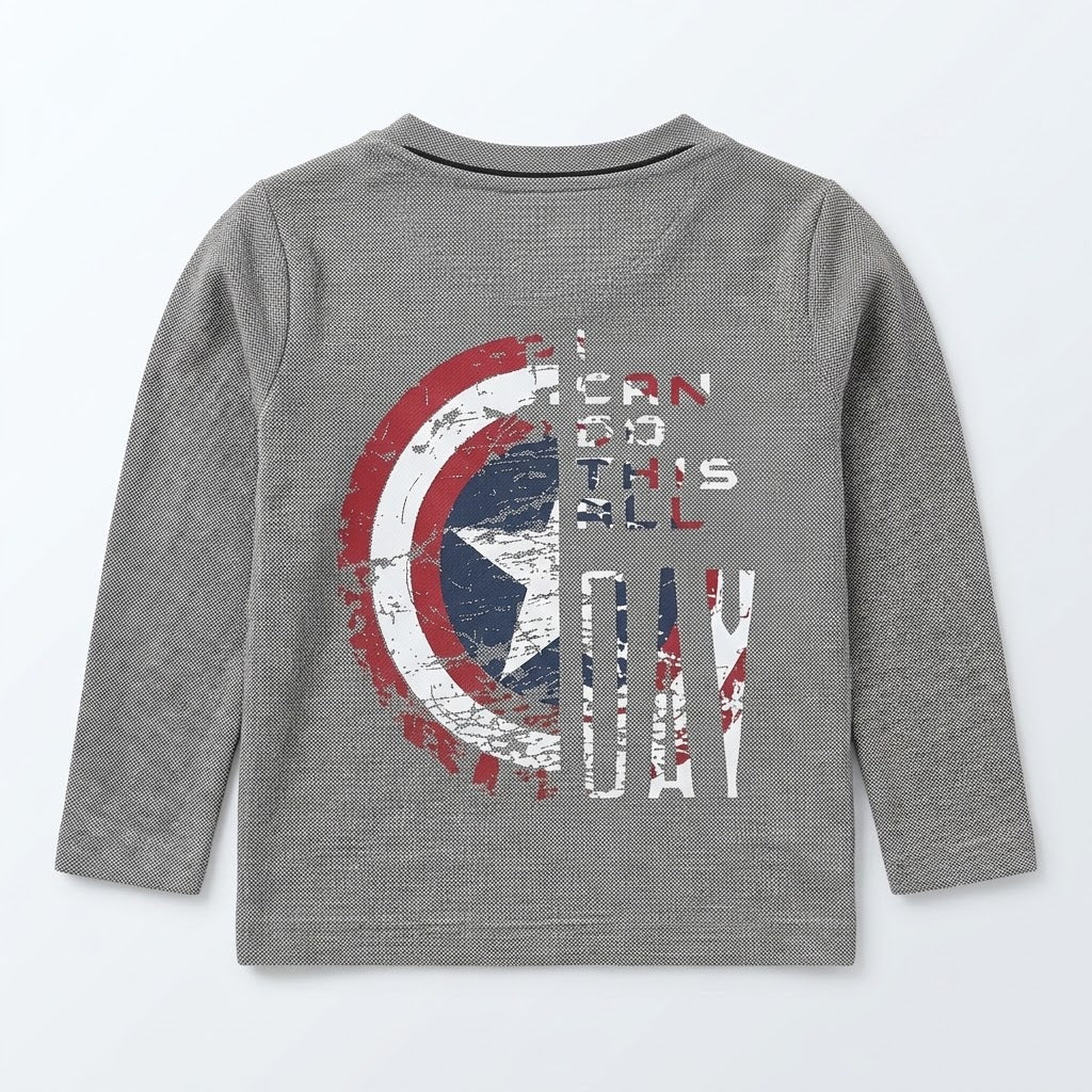 Kids Captain America Shield Graphic Long Sleeve Shirt (Grey)