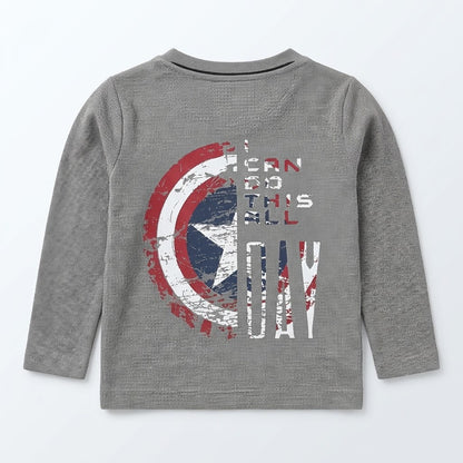 Kids Captain America Shield Graphic Long Sleeve Shirt (Grey)