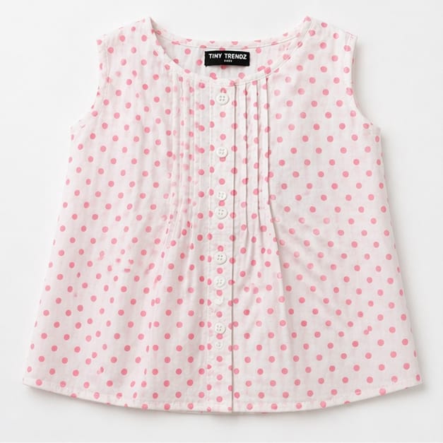 Pink Polka Charm Sleeveless Girls Top – Soft Cotton Summer Wear