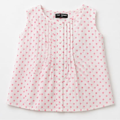Pink Polka Charm Sleeveless Girls Top – Soft Cotton Summer Wear