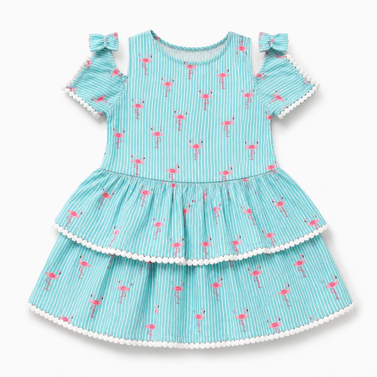 Flamingo Breeze Girls Cotton Tiered Dress