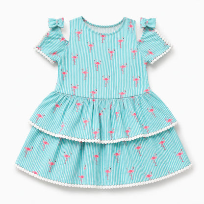 Flamingo Breeze Girls Cotton Tiered Dress