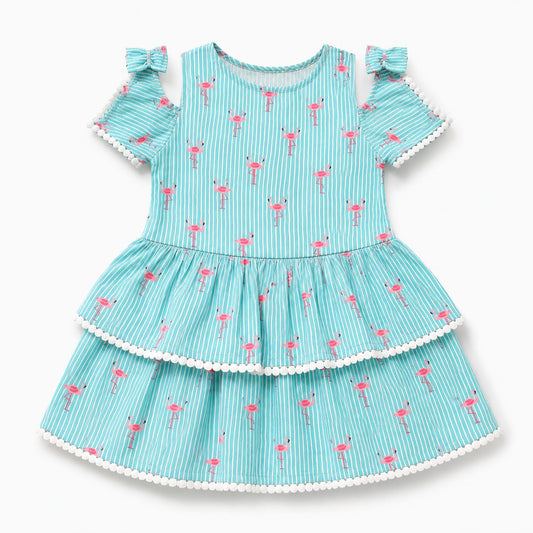Flamingo Breeze Girls Cotton Tiered Dress